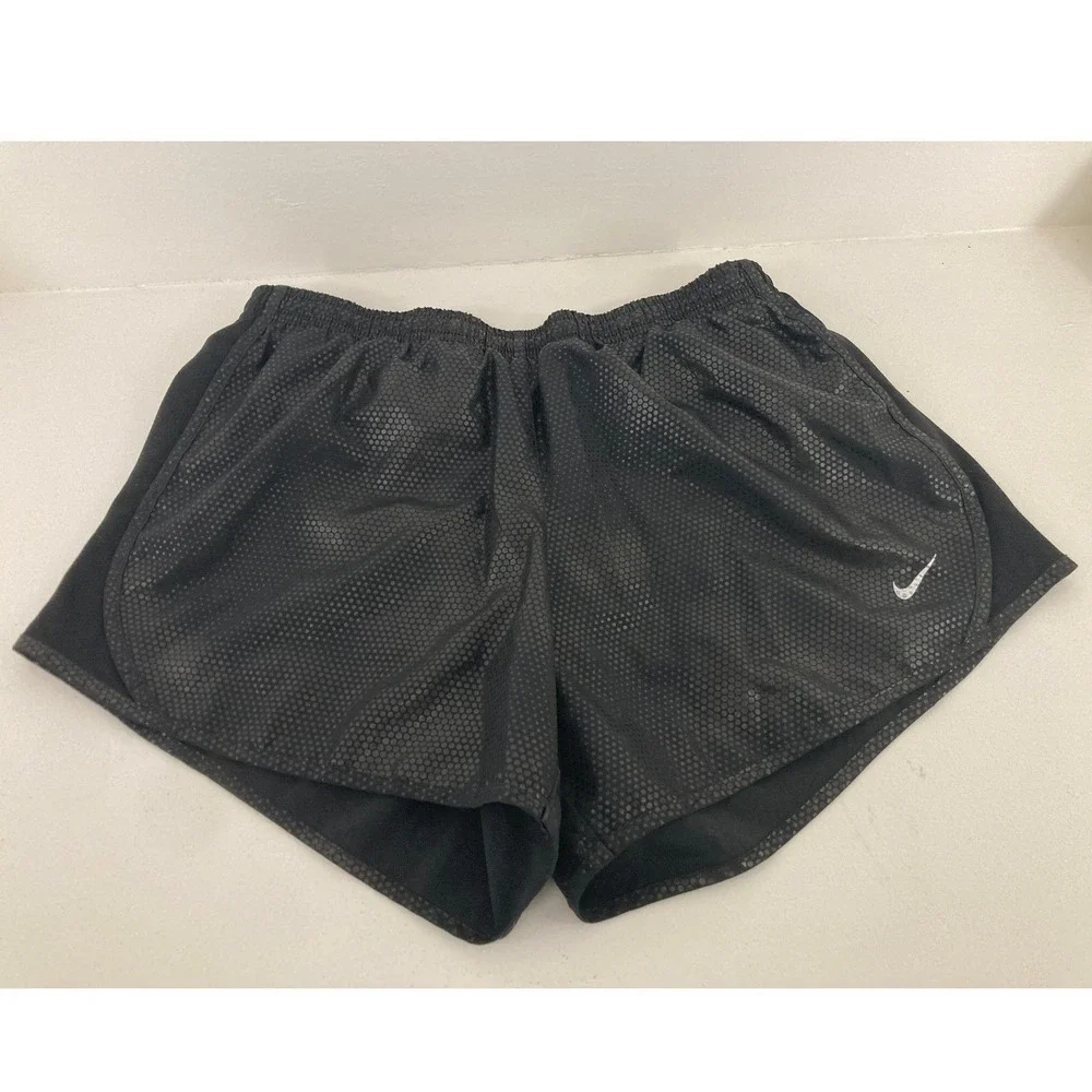 Nike Dri-Fit Girls L Tempo Running Shorts Black Shiny Dot Brief-Lined Whimsigoth